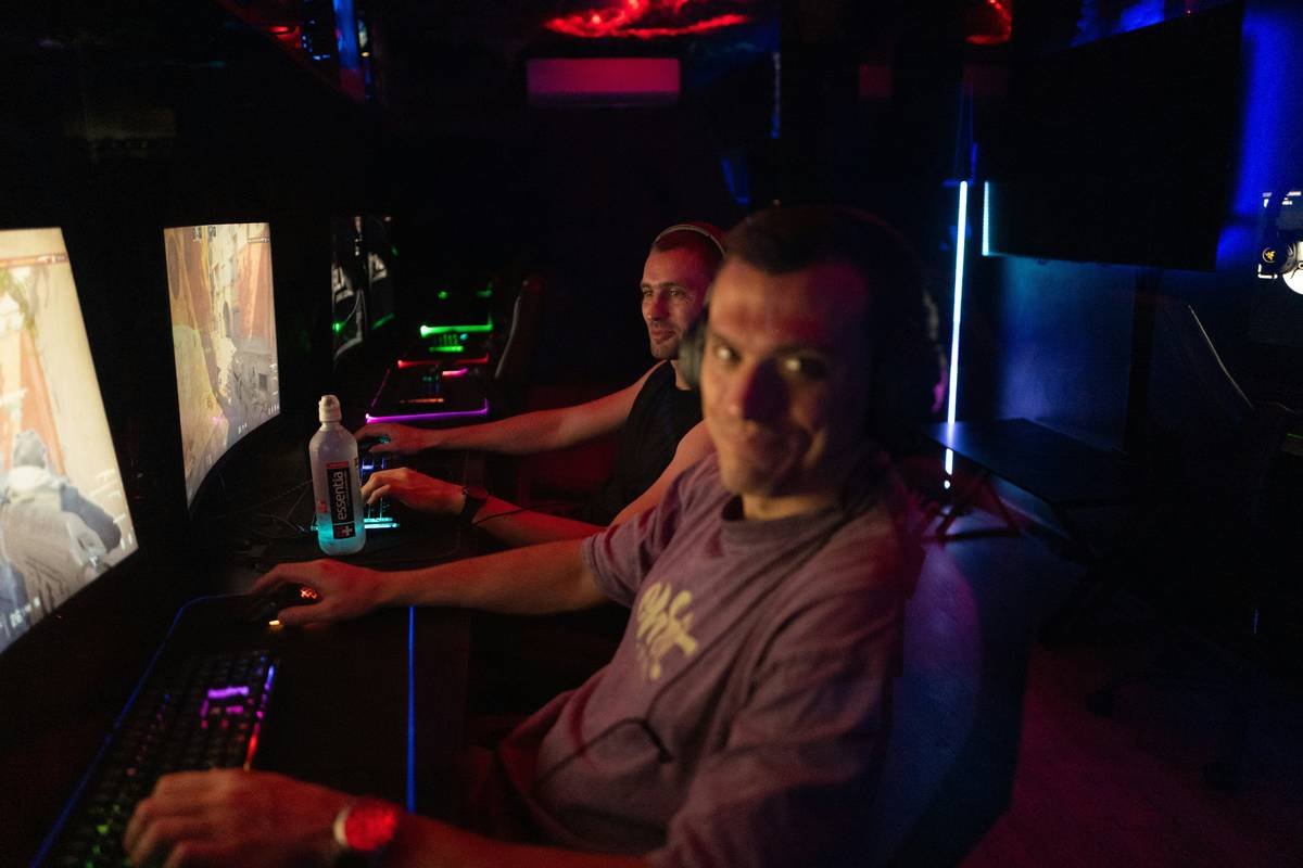 A group of players in competitive matches playing defensive roles.